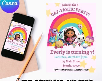 Gabby's Dollhouse Birthday Invitation Template, Editable Invitation, Instant Download, Birthday Theme, Printable Invitation, First Birthday