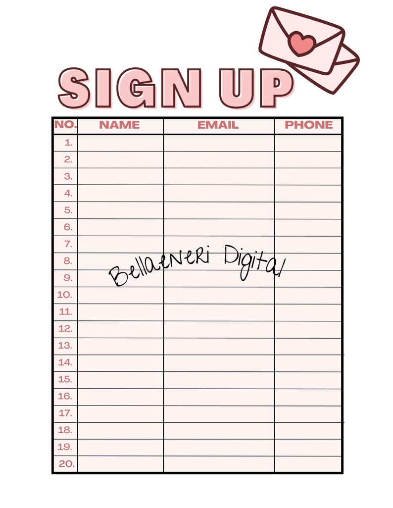 Sign up Sheet, PRINTABLE Sign Up, Event Sign Up, Sign in Sheet, PDF