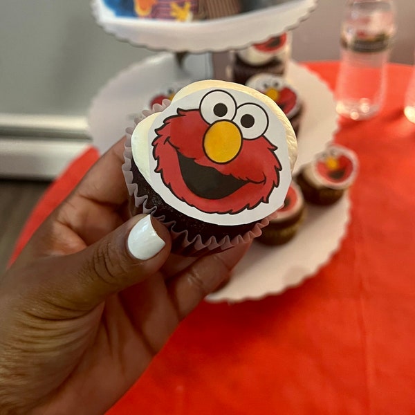 12 Elmo Birthday Cupcake Popper| Digital download | Printable | PDF