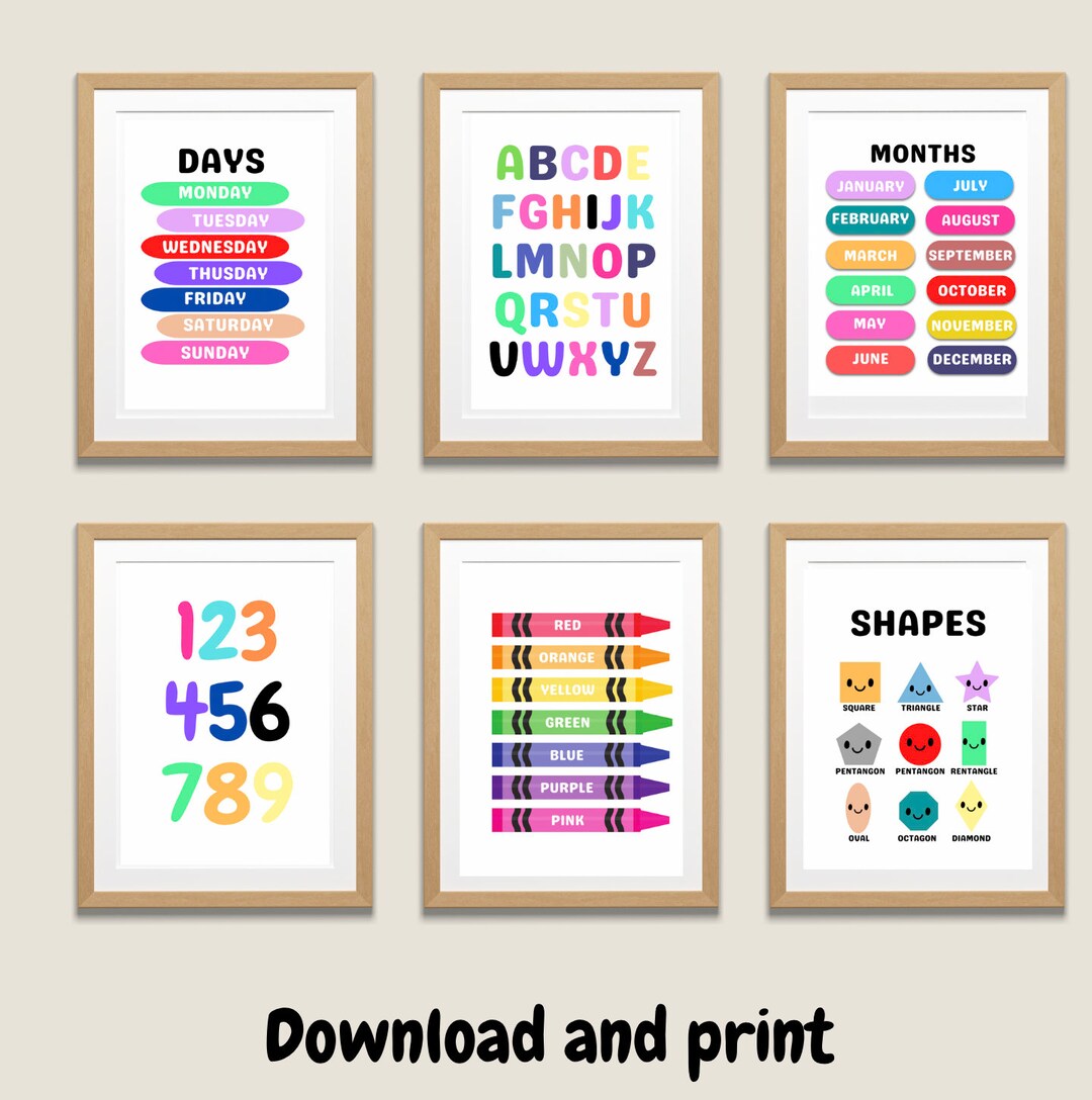 Daycare Wall Art, Children's Wall Art, Nursery Set of 6 Prints