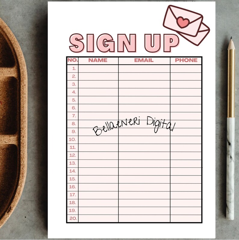 Sign up Sheet, PRINTABLE Sign Up, Event Sign Up, Sign in Sheet, PDF