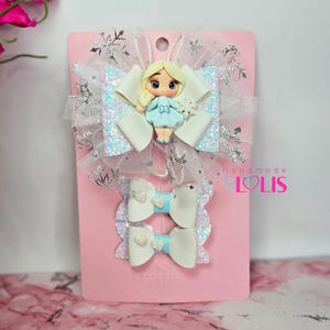 Elsa Frozen Bow: Handmade Clay Doll Hair Accessory