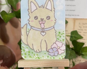 Goodest Boy ACEO CARD PRINT 2.5” x 3.5” collectible artwork, no ai, art by humans, analog art, handmade, dog, puppy, whimsy, sugarpawpages