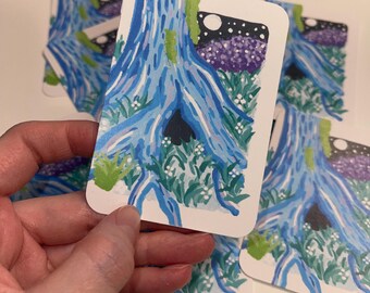 Enchanted Tree Hovel ACEO CARD PRINT 2.5” x 3.5” collectible artwork, no ai, art by humans, analog art, whimsy colorful blue sugarpawpages