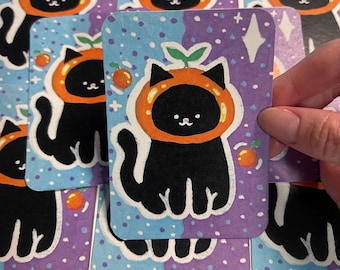 Orange Cat ACEO CARD PRINT 2.5” x 3.5” collectible artwork, no ai, art by humans, analog art, handmade, whimsy colorful sugarpawpages