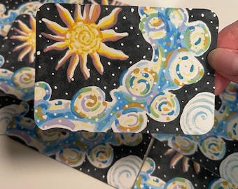 Sun and Moon ACEO CARD PRINT 2.5” x 3.5” collectible artwork, no ai, art by humans, analog art, handmade, whimsy colorful sugarpawpages