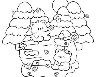 Beary Chill | Forest Fall Autumn Bears Coloring Page
