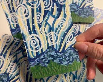 Swirly Night Sky  ACEO CARD PRINT 2.5” x 3.5” collectible artwork, no ai, art by humans, analog art, handmade, whimsy sugarpawpages