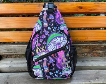 Mushroom Sling Bag, Mushroom Sling Backpack, Crossbody Backpack Chest Bag for Travel Hiking