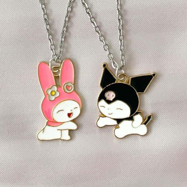 Matching Sanrio Necklaces Set, My Melody and Kuromi, Kawaii Adorable Unique Gift for Bestfriend/BFFs/Friendship/Couples, Sanrio Girl Gift