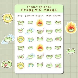 Froaky's Moods: emociones de rana inspiradas en Inside Out, lindas hojas de calcomanías y artículos de papelería para bullet journals, planificadores, álbumes de recortes y amigos por correspondencia.