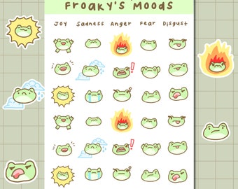 Froaky's Moods: Hoja de pegatinas de emociones de rana para diarios
