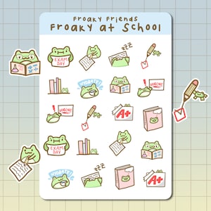 Effrayant à l'école, autocollants mignons de grenouille de la rentrée pour les bullet journals, les agendas, les albums de coupures, les correspondants