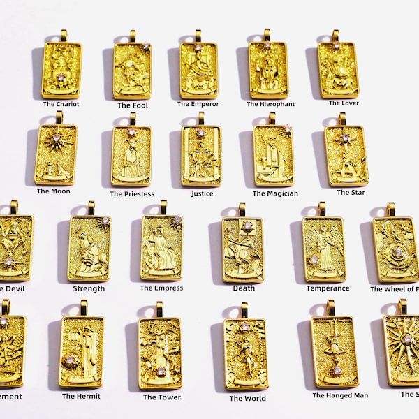 22Pcs 18K Gold Filled Tarot Charms Card Pendants Bulk for Jewelry Necklace Making DIY Supplies,Original Jewelry Accessories Set 30x15x2.3mm