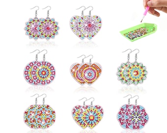 8 Pairs 5D DIY Diamond Painting Earrings Kit,Hand -made Sticking Earrings,Boho Pattern Jewelry,DIY Jewelry Supply,Personalized Gift for her