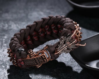 Original Dragon Design Fashionable Skull Bracelet,Men&#39;s Retro Personality Wristband,Umbrella Rope Woven Bracelet,Personalized Gift for him