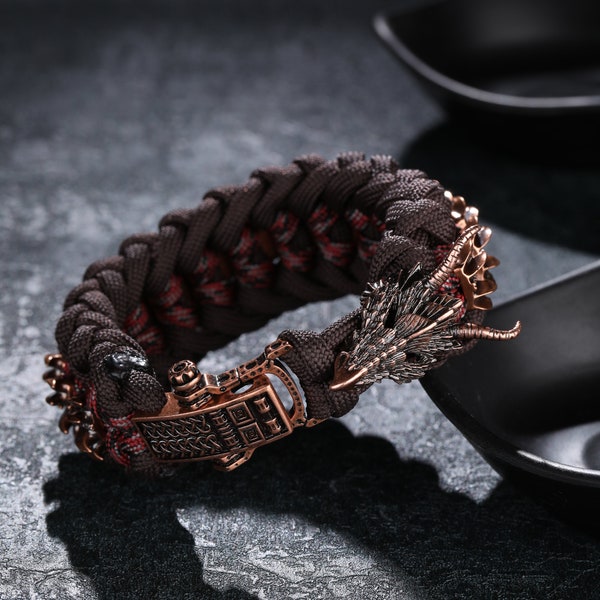 Original Dragon Design Modische Schädel Armband, Herren Retro Persönlichkeit Armband, Regenschirm Seil gewebt Armband, personalisierte Geschenk für ihn
