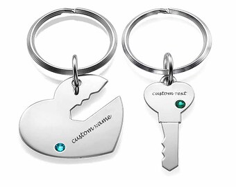 Custom Couple Keychain,Personalized Heart Key Ring Set,Custom Name Free Engraved,Valentine&#39;s Day and Anniversary Gift for Him Her
