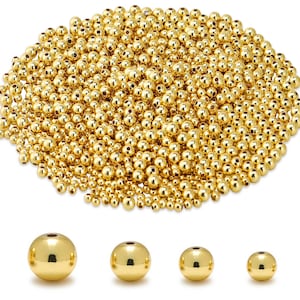 100Pcs 18K Gold Filled Spacer Beads,2mm/2.5mm/3mm/4mm/5mm/6mm/8mm/10mm Small Round Gold Filled Beads for Bracelet Necklace Jewelry Making