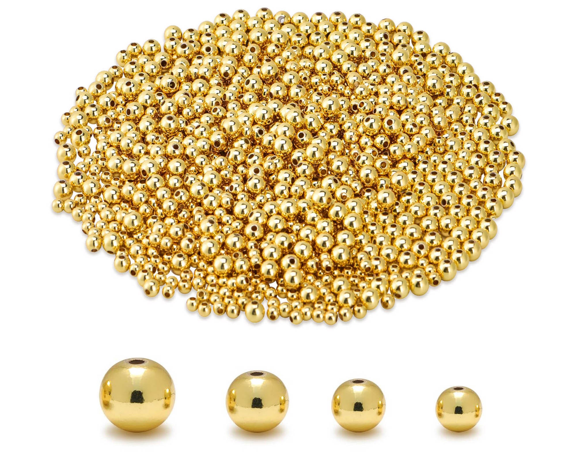 100Pcs 18K Gold Filled Spacer Beads,2mm/2.5mm/3mm/4mm/5mm/6mm/8mm/10mm Small Round Gold Filled Beads for Bracelet Necklace Jewelry Making