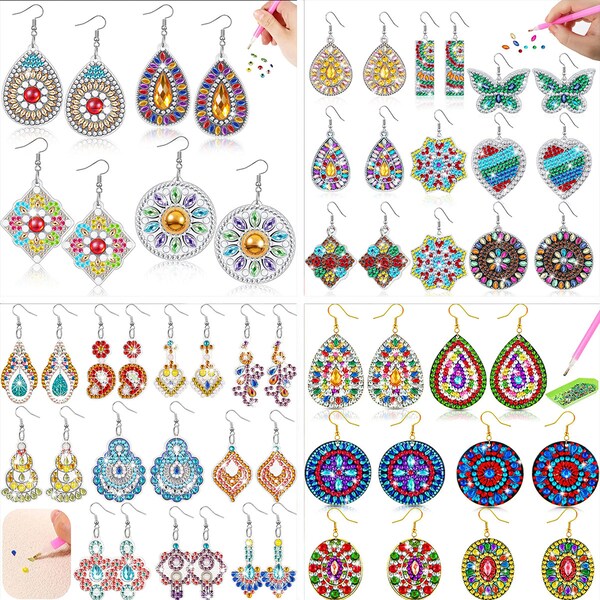 5D DIY Diamond Painting Earrings Kit,Hand -made Sticking Earrings,Mandala Pattern Jewelry,DIY Jewelry Supply,Personalized Gift for her