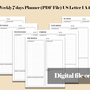 Daily planner, 7 days planner, Weekly planner, achieve your goals easy, be organized