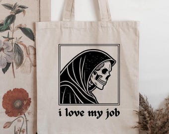 Funny Grim Reaper Tote Bag- Funny halloween, Trick or treat tote bag, goth gift , goth grocery tote, goofy goth tote