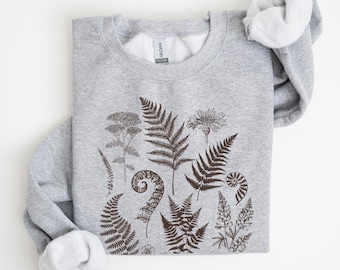 Sudadera de helecho, sudadera para amantes de las plantas, sudadera con cuello redondo botánica, sudadera de jardinero, sudadera de naturaleza, regalo de PNW, sudadera para amantes de las actividades al aire libre