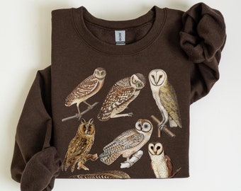 Bluza z nadrukiem Retro 90s Owl Unisex Vintage Bird Shirt Owl Graphic Nature Lover Gift Bird Nerd Bird Watching Gift Oversized Camping Crewneck