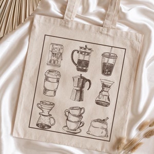 Vintage Style Coffee Tote Barista Gift Dark Brown Coffee Drawing Coffee Lover Gift Coffee Tote Bag Espresso Iced Coffee Lover coffee poster