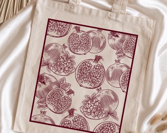 Pomegranate Line Drawing Tote Bag Tropical Bag Fruit tote Beach bag Aesthetic Shopping Bag Mid-century Style Tote Gift for Gardener Tote