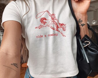 Ride a Cowboy, Save a horse Rodeo Baby tee, Cowgirl Shirt, Cowboy Tee, Western Shirt, Funny Western shirt, Country Crop top, Funny rodeo