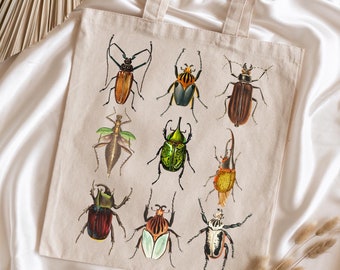 Vintage Style bug Tote bag Beetle Insect tote Granola Girl Gift watercolor Bug Nature lover gift Gardener Gift Cottage Core Tote Bug Lover