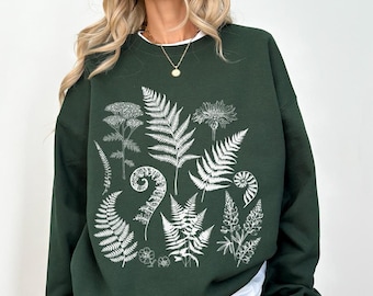 Sudadera de helecho, sudadera para amantes de las plantas, sudadera con cuello redondo botánica, sudadera de jardinero, sudadera de naturaleza, regalo de PNW, sudadera para amantes de las actividades al aire libre