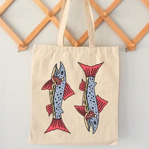 Vintage Fisch Tattoo Style Tote Bag Retro Fischer Leinentasche Lachs Tote Bass Fischer Geschenk Fischer Geschenke Ozeanliebhaber Fischer Ästhetik