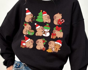 Capybara Weihnachten Unisex Crewneck Capybara Sweatshirt Capybara Pullover Lustig Capybara Urlaub Lustiges Tier Lustig Weihnachten Weihnachten Geschenk Anime