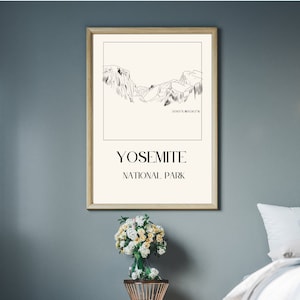Yosemite National Park Poster Simple Sketch Fine Line Wall Art Beige and Black Modern Mountain Home Gift for Mom Hand Drawn Digital Download