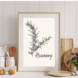 Rosemary Herb Kitchen Gift for Mom Simple Line Kitchen Art Decor Digital Download