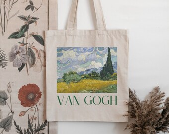 Van Gogh Tote Ölgemälde Tote Weizenfeld mit Zypressen Vintage Art Tote Klassische Kunst Ästhetik Einkaufstasche Vincent Van Gogh Art Cavas Tasche