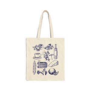 Italienische Einkaufstasche Vintage Blaue Sardinen Tote Zitrone La Dolce Vita Wein und Käse Weiche Mädchen Tote Ciao Bella Fischtasche aus der Dose Reisegeschenk Bild 2