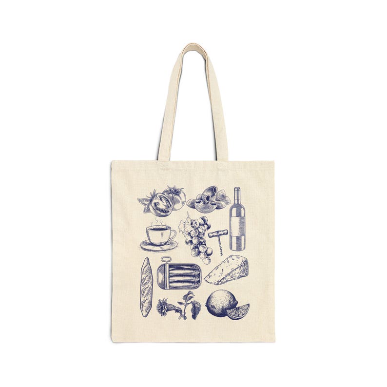 Italienische Einkaufstasche Vintage Blaue Sardinen Tote Zitrone La Dolce Vita Wein und Käse Weiche Mädchen Tote Ciao Bella Fischtasche aus der Dose Reisegeschenk Bild 2