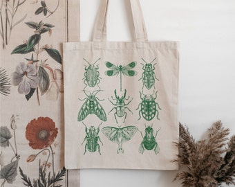 Vintage Style bug Tote bag Beetle Butterfly Moth Insect tote  Granola Girl Gift Nature lover gift Gardener Gift Cottage Core Tote aesthetic