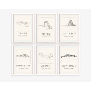 Yosemite Arches Gletscher Rainier Cappol Reef Grand Teton National Park Set mit Sechs modernen Wüstengebirgs Wohnkultur Poster Digitaler Download