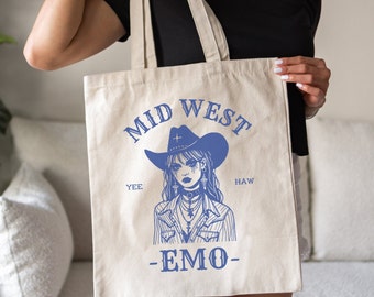 Midwest Emo Tote Bag Cowgirl Tote Western Style Bag Midwest Tote Bag Goth Cowgirl Emo Cowgirl Midwest Music Funny Midwest tote Funny Cowgirl