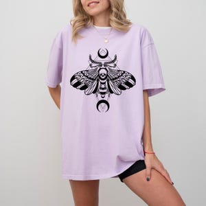 Nouveau Death&#39;s Head Moth and Moon Unisex shirt- Witchy Tshirt, lunar shirt, punk black shirt, Moth shirt, Bug shirt, Oversized Goth shirt