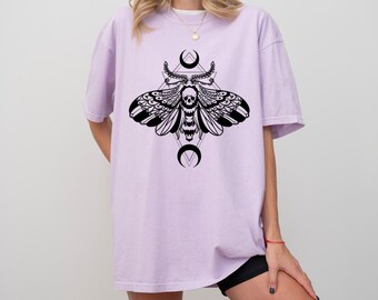 Nouveau Dödens Huvud Mal och Måne Unisex-tröja - Häxig T-shirt, månskjorta, punk svart skjorta, Malskjorta, Bugskjorta, Överdimensionerad Goth-skjorta