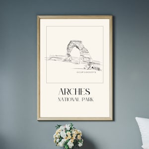Arches National Park Poster Utah Home DecorGift for Mom simple Sketch Line Wall Art Beige and Black Modern Home Desert home Digital Download