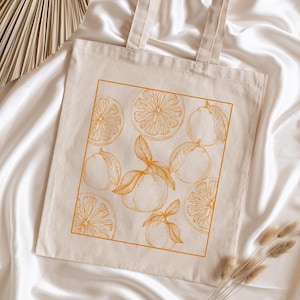 Orange Line Drawing Tote Bag Tropical Bag Fruit tote Beach bag Aesthetic Shopping Bag Mid-century Style Tote Citrus Lover Gift for Gardener image 1