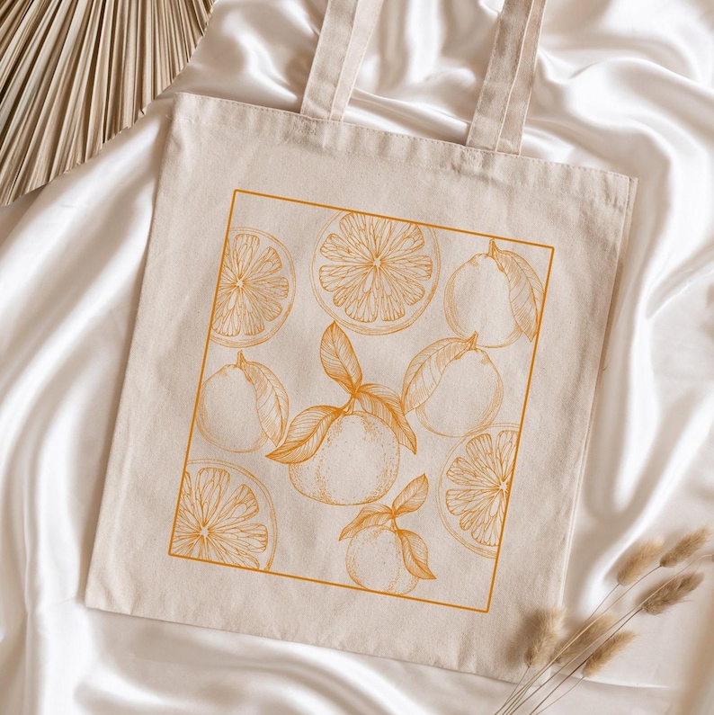 Orange Line Drawing Tote Bag Tropical Bag Fruit tote Beach bag Aesthetic Shopping Bag Mid-century Style Tote Citrus Lover Gift for Gardener image 1
