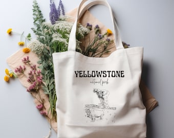 Yellowstone National Park Tote Bag Hiking Tote Gift For Hiking gals National Park Gifts Outdoor Simple National Park Cotton Canvas Tote Bag